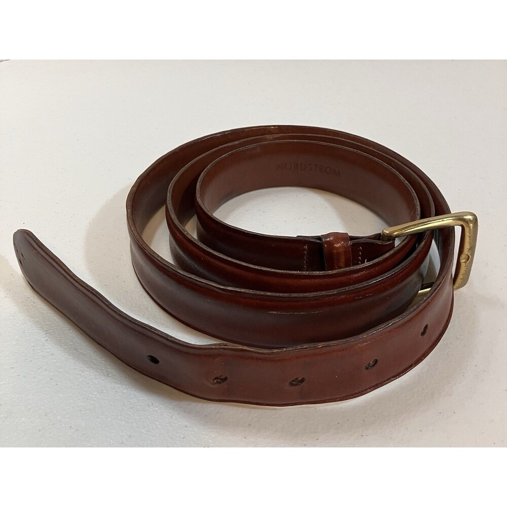 Nordstrom N102 Cobbler Leather Grain Belt Men’s Size 46 Solid Brass England USA